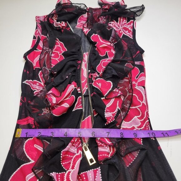 Sheer See Through Red and Black Ruffle Frilly Sleeveless Mini Dress - Picture 11 of 14